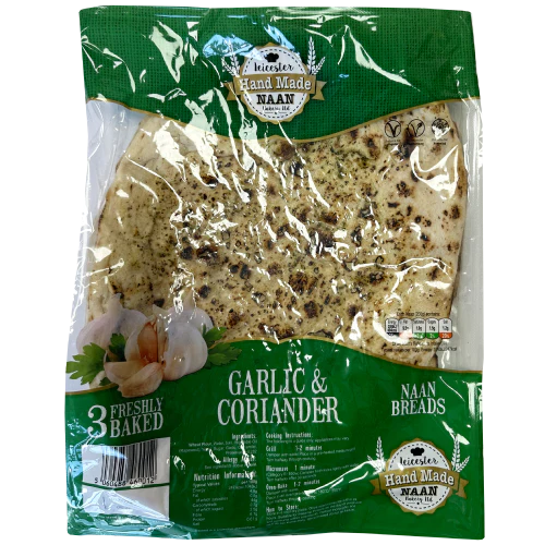 Leicester Bakery Garlic & Coriander Naan Breads Flame Baked (3 pcs)