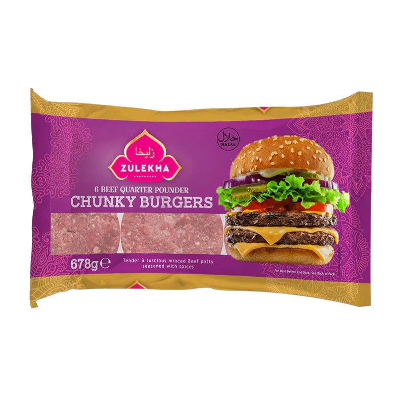 Zulekha 6 Beef Quarter Pounder Chunky Burgers 678g