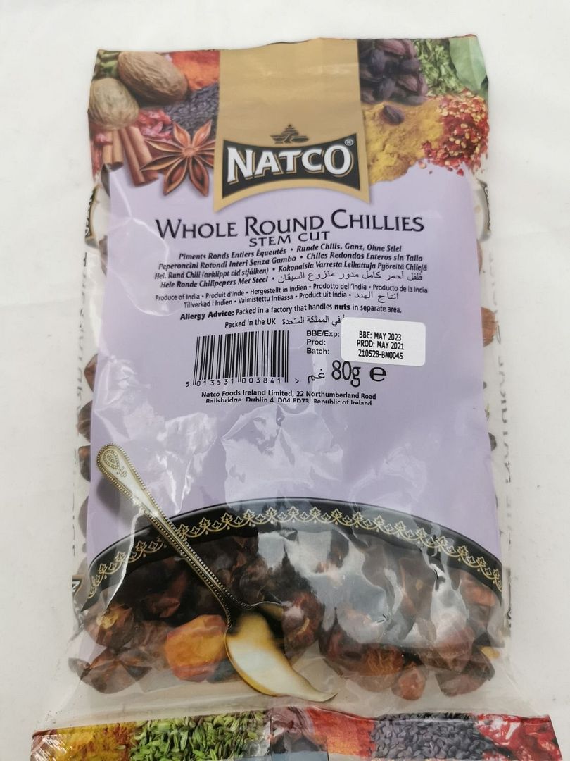 Natco Whole Round Chillies (Stem Cut) 80g