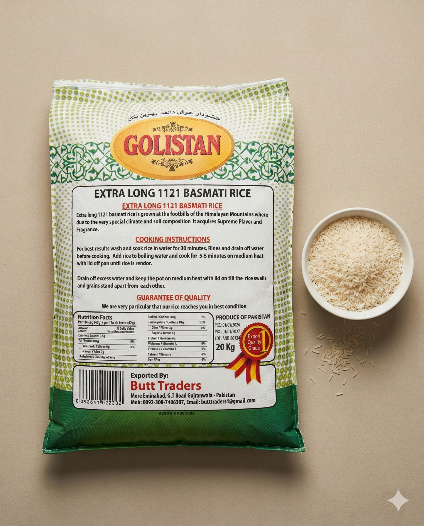Golistan Extra Long 1121 Basmati Rice 20kg