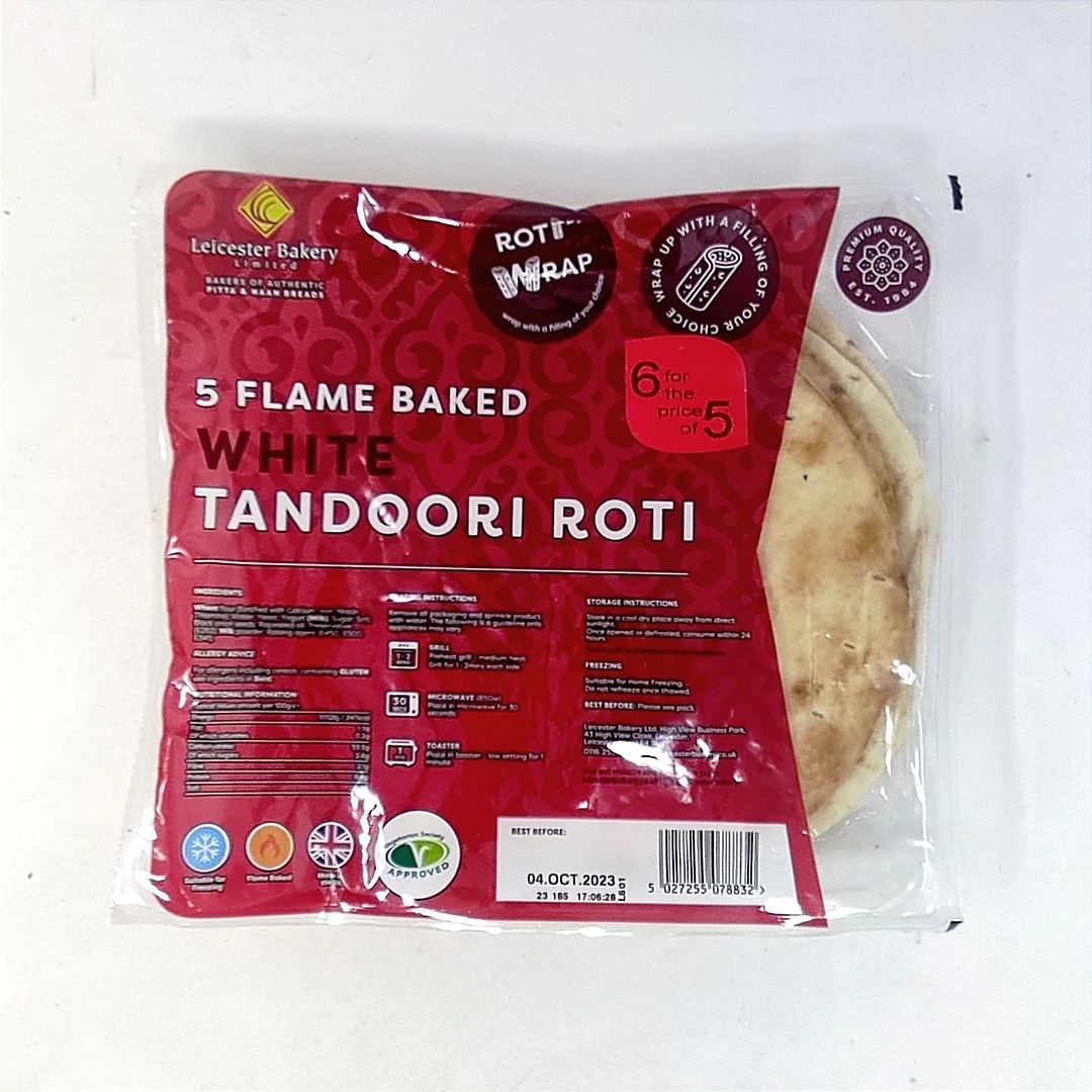 Leicester Bakery White Tandoori Roti Flame Baked (5 pcs)