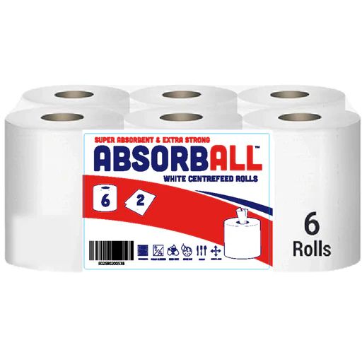 Absorball White Centrefeed Rolls (6 Rolls)