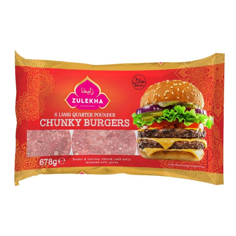 Zulekha 6 Lamb Quarter Pounder Chunky Burgers 678g