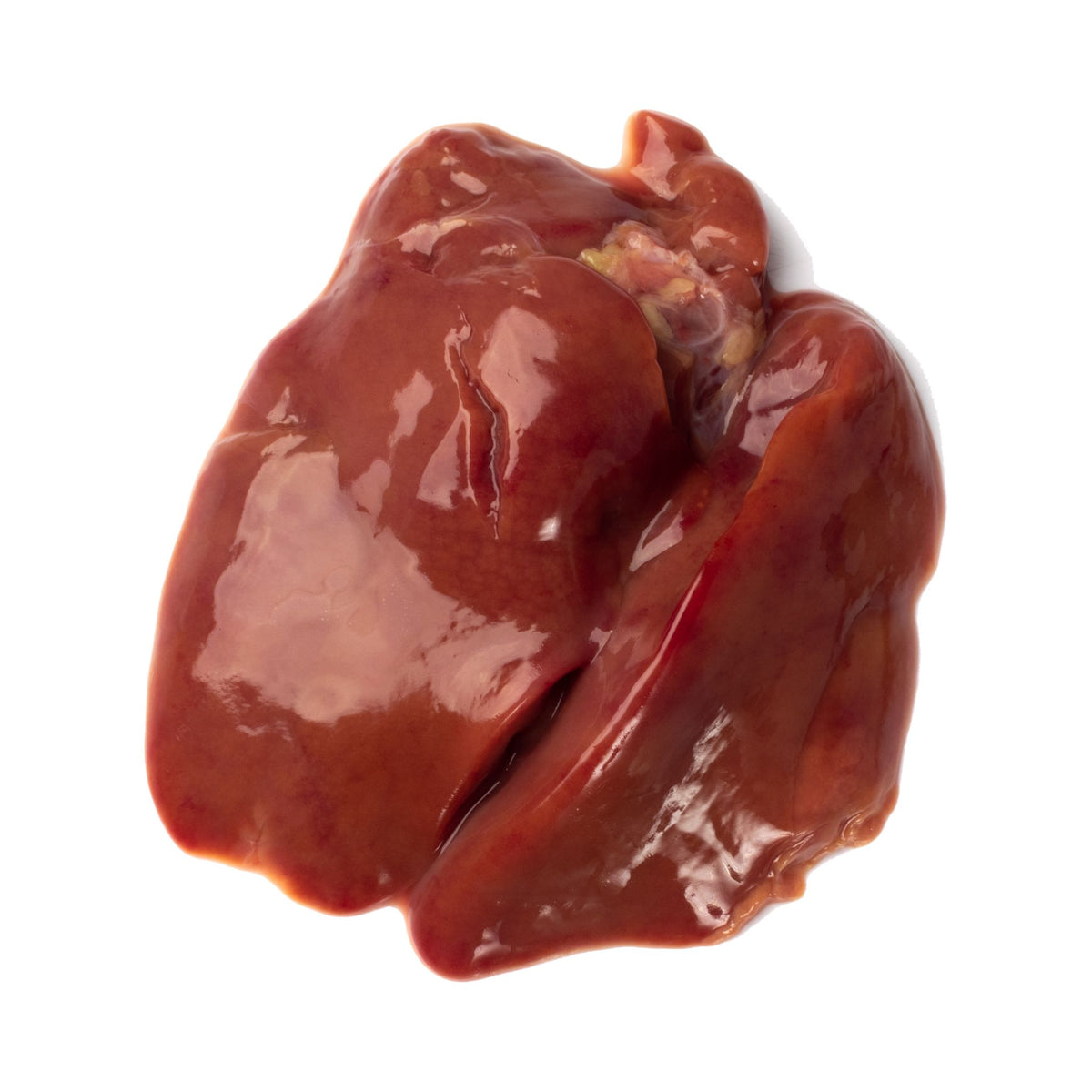A raw Chicken Liver isolated on a solid white background.