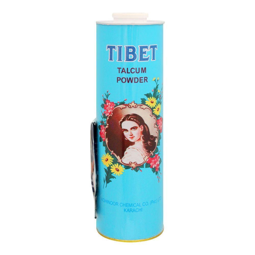 Tibet talcum powder canister with a colorful design on a white background