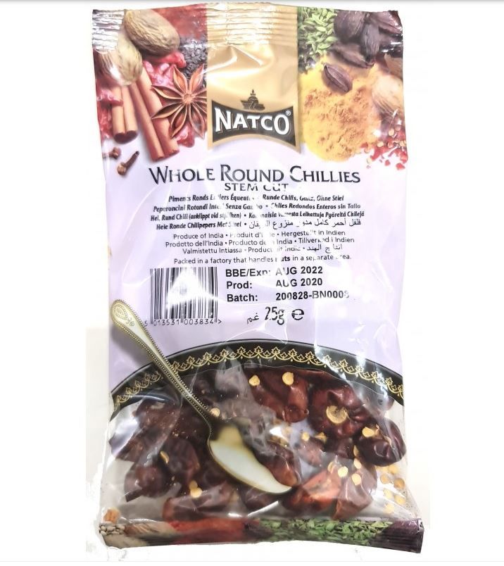 Natco Whole Round Chillies (Stem Cut) 25g