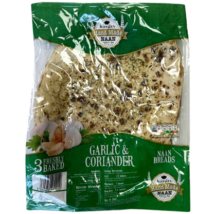 Leicester Bakery Garlic & Coriander Naan Breads Flame Baked (3 pcs)