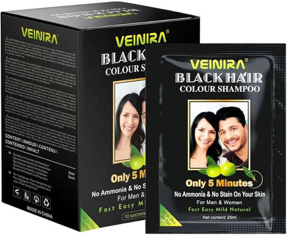 Veinira Black Hair Colour Shampoo For Men & Women 250ml (10 sachets x 25ml)