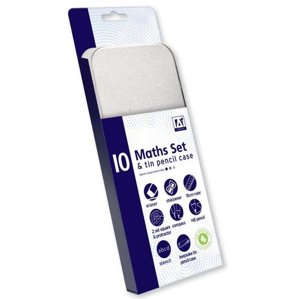 10 Maths Set & tin pencil case