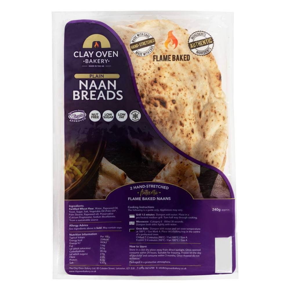 Clay Oven Bakery Plain Naan Breads Flame Baked (2 pcs)