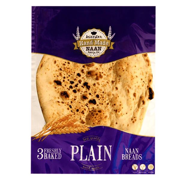 Leicester Hand Made Naan Bakery Ltd Plain Naan Bread 3 Pieces