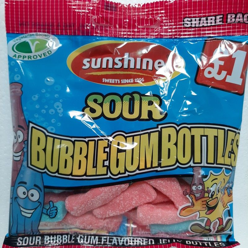 Sunshine Sour Bubble Gum Bottles 120g