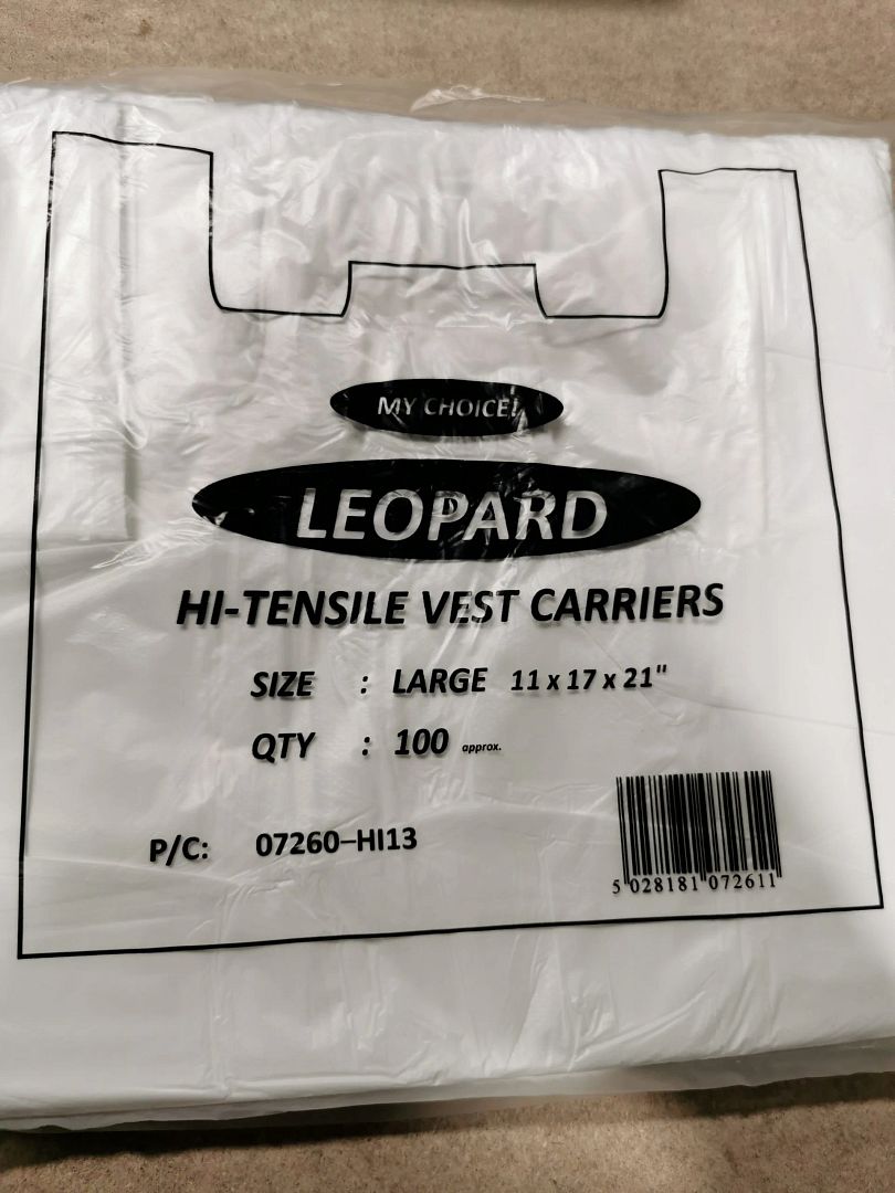Leopard Hi-Tensile Vest Carriers Large 11x17x21" (100 bags)