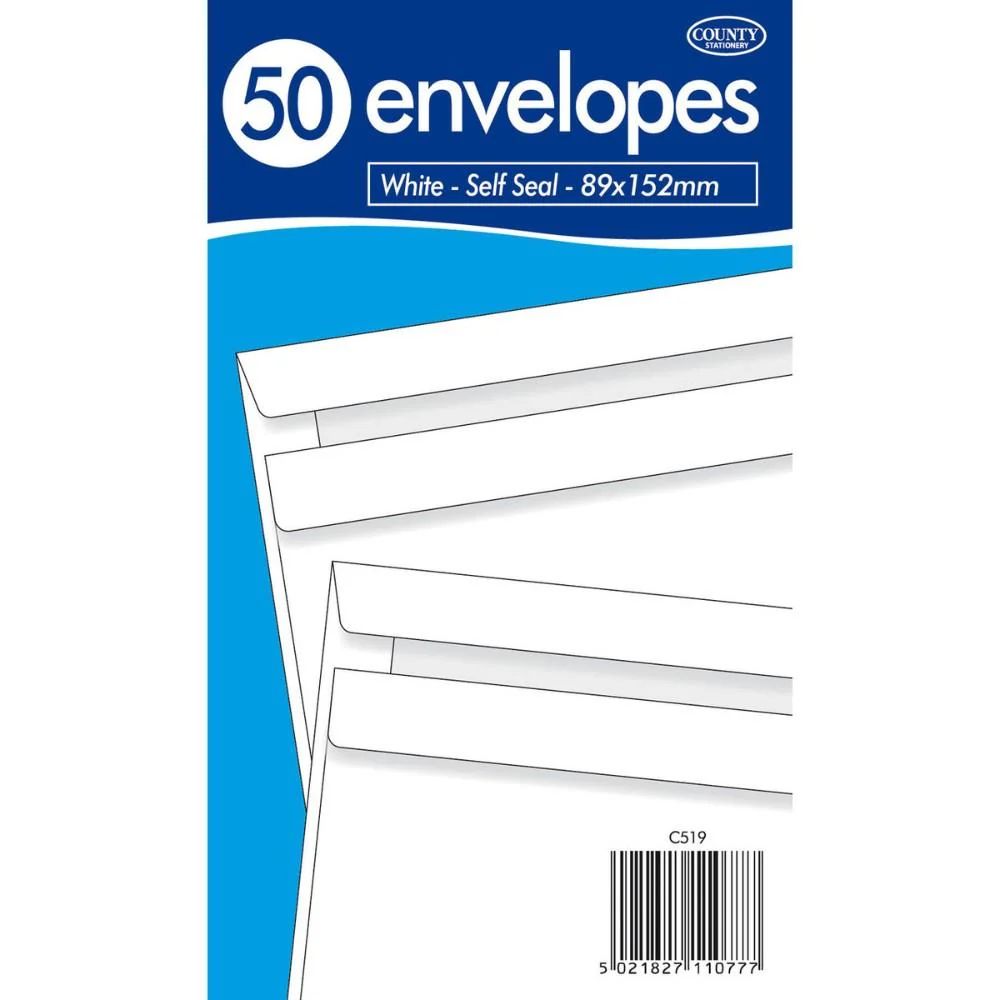 White - Self Seal Envelopes 89x152mm (50 envelopes)