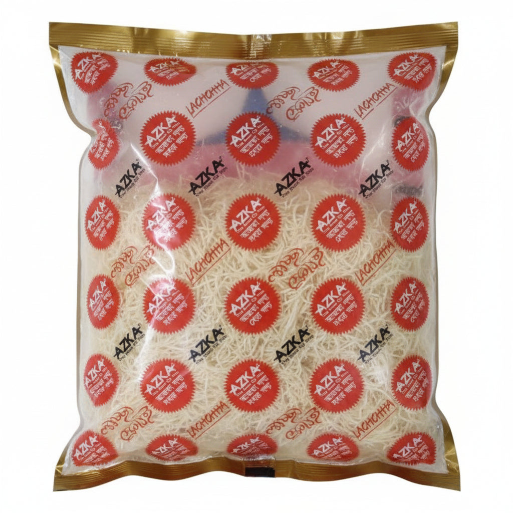Azka Lachcha Shemai (Vermicelli) 200g packaged product with red circular labels on a clear background