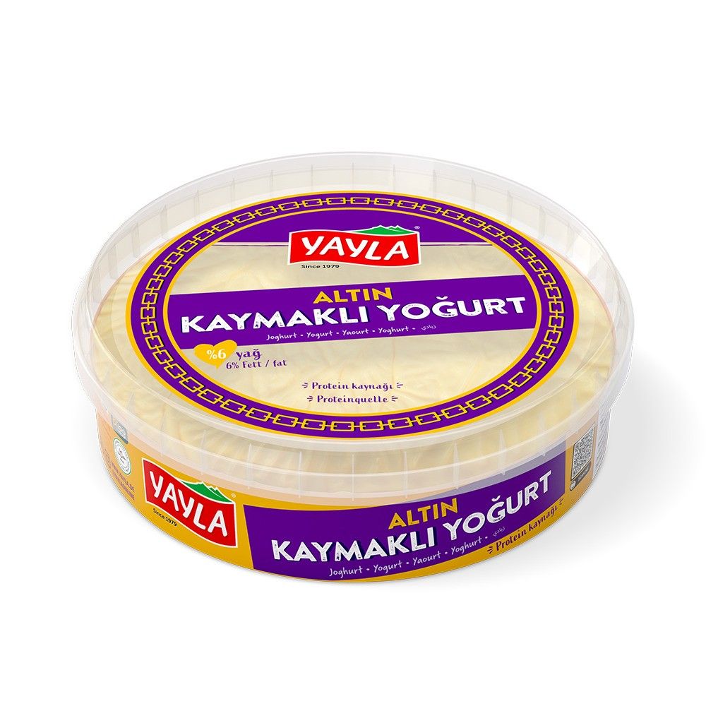 Yayla yogurt container with purple label on a white background