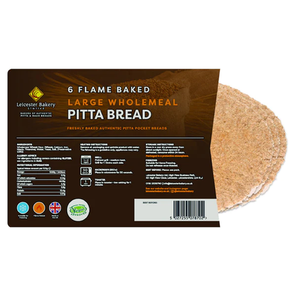 Leicester Bakery Large Wholemeal Pitta Bread Flame Baked (6 pcs)