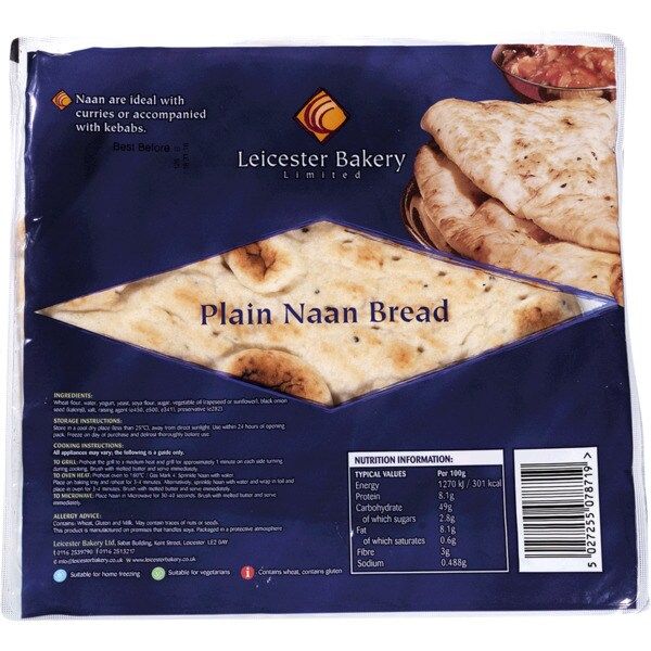 Leicester Bakery Plain Naan Breads Flame Baked (3 pcs)